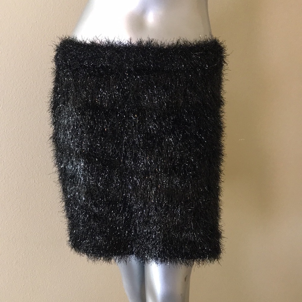 FOREVER 21 Shaggy Furry Metallic Black Skirt